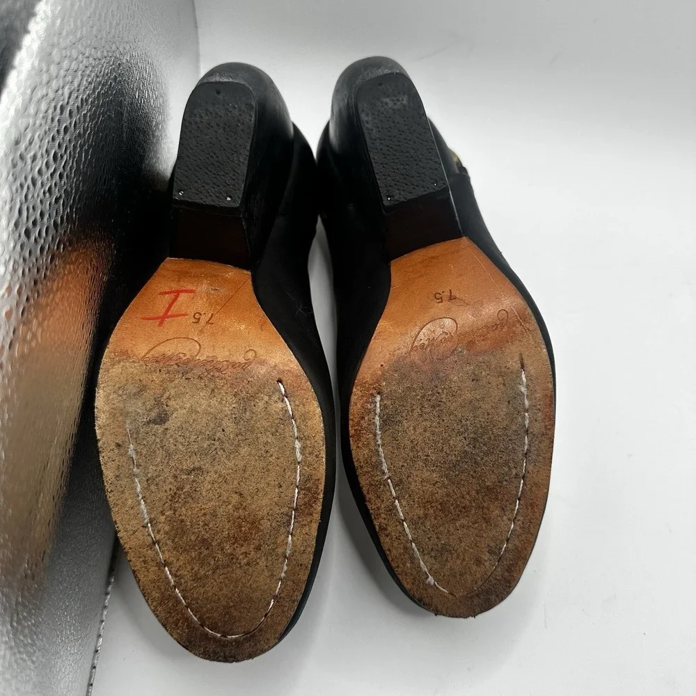 Rachel Comey Barbaro Booties Carved Wooden Heel Black Leather Buckle Strap 7.5